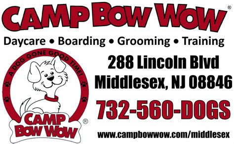 Camp bow wow middlesex - Dog Boarding. If you’re taking a vacation or going out of town for a quick trip, don’t stress about trying to find a friend or family member to take care of your pup. Camp Bow Wow offers safe and loving overnight dog boarding services. We allow dogs to play all day long and then provide them with a cozy bed at night, complete with a ... 